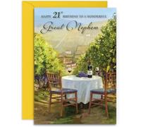 Great Nephew 21st Birthday Card - Sunshine and Wine - Medium Sized Card (A5 Size -148mm x 210mm) with Envelope