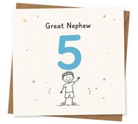 Great Nephew 5th Birthday Card, Cute Age 5 Card for Nephew with Simple Illustrated Boy Design