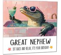 Great Nephew Birthday Card Chill & Relax Cool Crocodile Bath Birthday Cards for Great Nephew