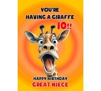 Great Niece 10th Birthday Card (Funny Shocked Giraffe) - From Auntie Uncle Gift Idea For Her Age Female Girl Woman Animal Greeting Blank Inside Envelope Included UK