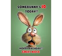 Great Niece 10th Birthday Card (Funny Shocked Rabbit) - From Auntie Uncle Gift Idea For Her Age Female Girl Woman Animal Humour Greeting Blank Inside Envelope Included UK