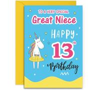 Great Niece 13th Birthday Card - Funky Unicorn - Medium Sized Card (A5 Size -148mm x 210mm) with Envelope