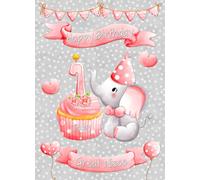 Great Niece 1st Birthday Card (Pink Elephant) - From Auntie Uncle Gift Idea Greeting Blank Inside Envelope Included UK
