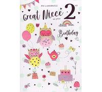 Great Niece 2nd 2 Today Cute Owl & Cake Design Happy Birthday Card Lovely Verse