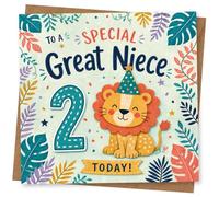 Great Niece 2nd Birthday Card - Cute Lion Design, To a Special Great Niece Today