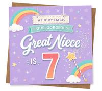 Great Niece 7th Birthday Card, Cute Rainbow Magic Design for Niece, Happy 7th Birthday Greeting Card