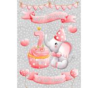 Great Niece 7th Birthday Card (Pink Elephant) - From Auntie Uncle Gift Idea Greeting Blank Inside Envelope Included UK