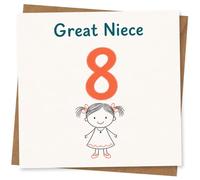 Great Niece 8th Birthday Card, Cute Illustrated Age 8 Greeting Card for Niece