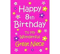 Great Niece 8th Birthday Card (Pink) - From Auntie Uncle Gift Idea Greeting Blank Inside Envelope Included UK