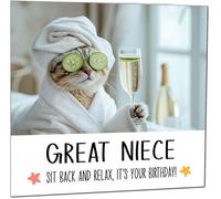 Great Niece Birthday Card - Sit back and Relax Cat Spa - Funny Birthday Cards for Great Niece