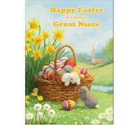 Great Niece Easter Card - Hoppy Easter - Medium Sized Card (A5 Size -148mm x 210mm) with Envelope