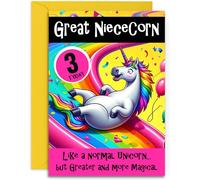 Great Niececorn 3rd Birthday Card - Funny Unicorn Happy Birthday Card for Great Niece. A5 with Yellow Envelope - Designed and Printed in the UK