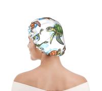 Great Ocean Wave Sea Turtles Shower Cap For Women Reusable Bath Cap Double-Layered Bathing Hat For Men Braids Salon