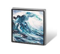 Great Ocean Waves Watercolor in Blue Turquoise Style Square Badge Smooth Surface Lapel Tie Pin, Lightweight Badge for Women Men Office Worker Nurse Teacher Student Shirts Backpack