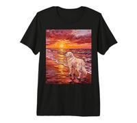 Great Pyrenees Dog on a Sunset Beach Summer Artwork Premium T-Shirt