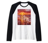 Great Pyrenees Dog on a Sunset Beach Summer Artwork Raglan Baseball Tee