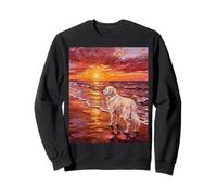 Great Pyrenees Dog on a Sunset Beach Summer Artwork Sweatshirt