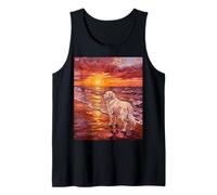 Great Pyrenees Dog on a Sunset Beach Summer Artwork Tank Top