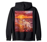 Great Pyrenees Dog on a Sunset Beach Summer Artwork Zip Hoodie