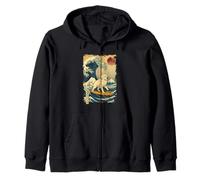 Great Pyrenees Japanese Kanagawa Wave Surfing Japan Mom Dad Zip Hoodie