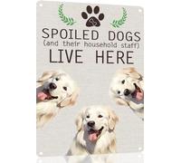 Great Pyrenees Metal Sign Spoiled Dog Lives Here Vintage Metal Tin Signs Novelty Dog Sign Coffee Bar Pub Farmhouse Country Home Decor for Dog Lover 8x12 Inch