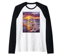 Great Pyrenees on a Summer Beach at Sunset Colorful Artwork Raglan Baseball Tee