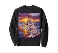 Great Pyrenees on a Summer Beach at Sunset Colorful Artwork Sweatshirt
