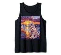 Great Pyrenees on a Summer Beach at Sunset Colorful Artwork Tank Top