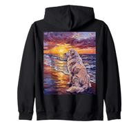 Great Pyrenees on a Summer Beach at Sunset Colorful Artwork Zip Hoodie