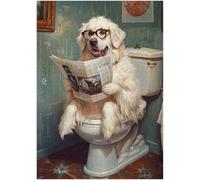 Great Pyrenees on Toilet Jigsaw Puzzle 1000 Pieces for Adults - Quirky Dog Reading Newpaper with Glasses - Dog Bathroom Decor Puzzles