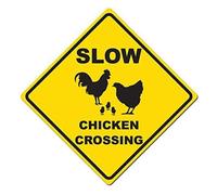 Great Road Sign Slow Chicken Crossing Sign Funny Yellow Diamond Tin Sign Aluminum Metal Sign for Home Decor 12x12 Inch