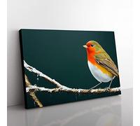 Great Robin Bird Canvas Wall Art Print Ready to Hang, Framed Picture for Living Room Bedroom Home Office Décor, 60x40 cm (24x16 Inch)