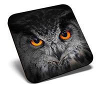 Great Single Coaster Square - Beautiful Owl Eyes Bird Owls |Glossy Quality Coasters | Tabletop Protection for Any Table Type #8252