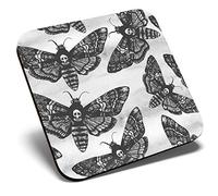 Great Single Coaster Square BW - Death Head Hawk Moth Print |Glossy Quality Coasters | Tabletop Protection for Any Table Type #36966