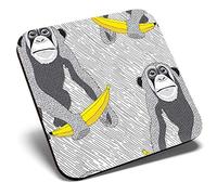 Great Single Coaster Square - Cheeky Monkey Kids Funny Banana |Glossy Quality Coasters | Tabletop Protection for Any Table Type #13207