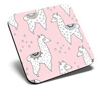 Great Single Coaster Square - Cute Pink Cartoon Llama Alpaca Animals |Glossy Quality Coasters | Tabletop Protection for Any Table Type #8292