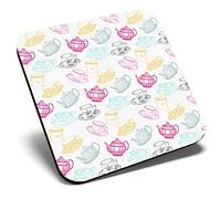 Great Single Coaster Square - Cute Retro Teacup Party Teapot Tea |Glossy Quality Coasters | Tabletop Protection for Any Table Type #8714