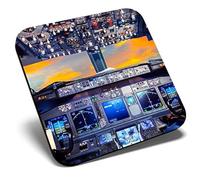 Great Single Coaster Square - Flight Deck Aeroplane Cockpit Pilot |Glossy Quality Coasters | Tabletop Protection for Any Table Type #16297