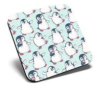 Great Single Coaster Square - Happy Penguin Pattern Ice Winter Snow |Glossy Quality Coasters | Tabletop Protection for Any Table Type #45291