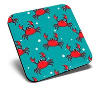Great Single Coaster Square - Happy Red Crab Underwater Sea |Glossy Quality Coasters | Tabletop Protection for Any Table Type #45293