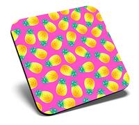 Great Single Coaster Square - Hot Pink Little Pineapple Pattern |Glossy Quality Coasters | Tabletop Protection for Any Table Type #14355