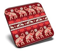 Great Single Coaster Square - Indian Elephants Lotus Flower Elephant |Glossy Quality Coasters | Tabletop Protection for Any Table Type #45398