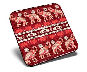 Great Single Coaster Square - Indian Elephants Lotus Flower Elephant |Glossy Quality Coasters | Tabletop Protection for Any Table Type #45398