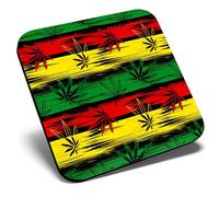 Great Single Coaster Square - Jamaican Flag Cannabis Pattern |Glossy Quality Coasters | Tabletop Protection for Any Table Type #16551