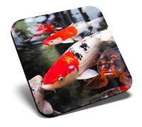 Great Single Coaster Square - Koi Carp Pond Fish Japanese |Glossy Quality Coasters | Tabletop Protection for Any Table Type #21765