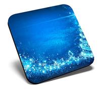 Great Single Coaster Square - Magical Christmas Tree Blue |Glossy Quality Coasters | Tabletop Protection for Any Table Type #2864