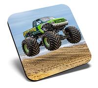 Great Single Coaster Square - Monster Truck Big Wheel Stunt 4x4 |Glossy Quality Coasters | Tabletop Protection for Any Table Type #16087