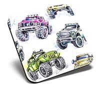 Great Single Coaster Square - Monster Truck Kids Van Car |Glossy Quality Coasters | Tabletop Protection for Any Table Type #8186