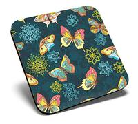 Great Single Coaster Square - Pretty Butterfly Flowers Antique Style |Glossy Quality Coasters | Tabletop Protection for Any Table Type #46194