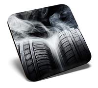 Great Single Coaster Square - Racing Car Tyres Race Drift Drifting |Glossy Quality Coasters | Tabletop Protection for Any Table Type #24220